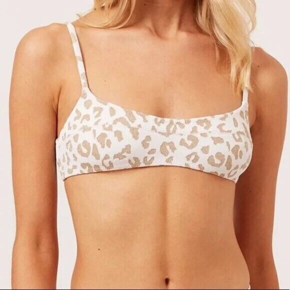 Solid & Striped Elsa Gold Leopard Beachy Sexy Swimsuit Bikini Top Size S - Picture 1 of 10